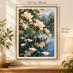 Magnolia Petals on Pond paint by numbers canvas shown with 15.7 × 19.7 in (40 × 50 cm) dimensions