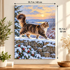 40 × 50 cm (15.7 × 19.7 in) size guide for Maine Coon by a Snowy Stone Wall paint by numbers kit