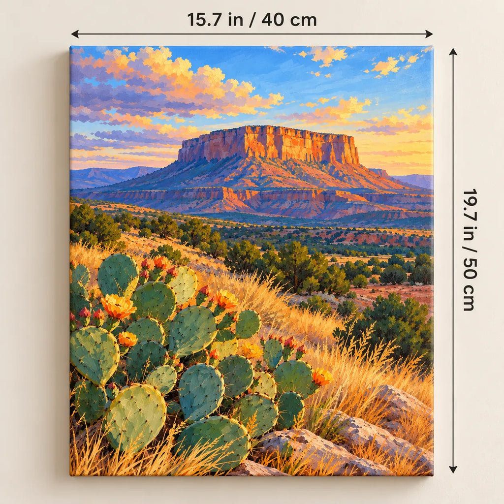 Portrait 40 × 50 cm size guide for the mesa sunset prickly pear paint by numbers kit.