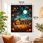 Moonlit Halloween Fair paint by numbers canvas displayed in a bright living room, 15.7 × 19.7 in / 40 × 50 cm