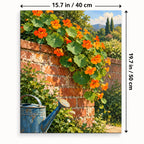 Nasturtiums Brick Wall paint by numbers canvas shown with 15.7 × 19.7 in (40 × 50 cm) dimensions