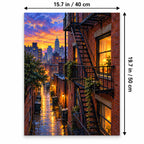 Portrait 40 × 50 cm size guide for the new york fire escape rain paint by numbers kit.