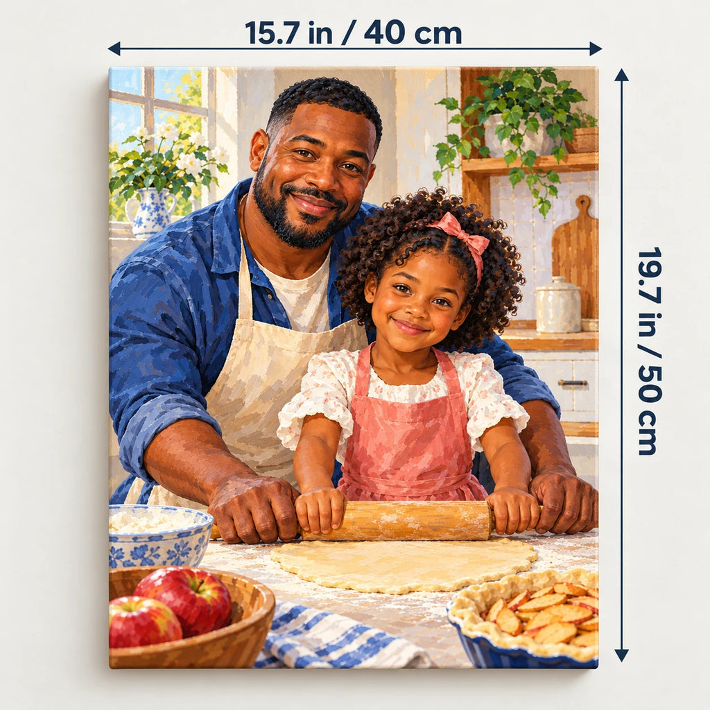 Portrait size guide for the Parent Child Kitchen Pie paint by numbers kit, 15.7 × 19.7 in (40 × 50 cm).