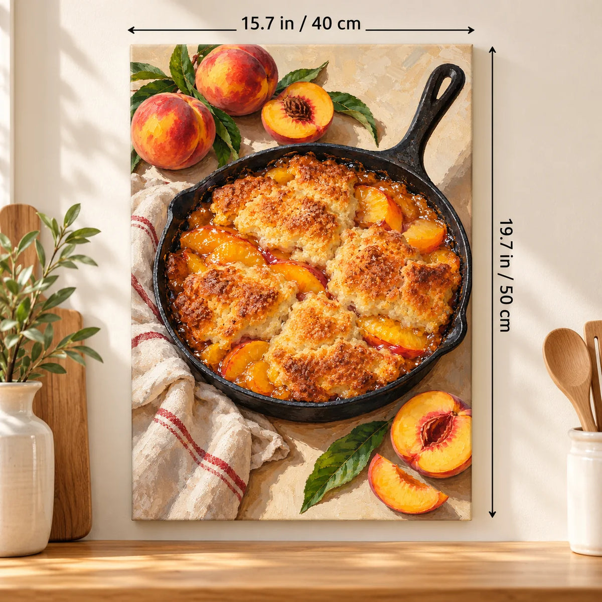 Portrait size guide for the Peach Cobbler Iron Skillet paint by numbers kit, 15.7 × 19.7 in (40 × 50 cm).