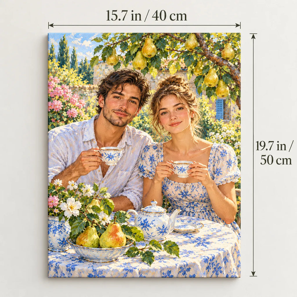 Portrait size guide for the Pear Tree Garden Tea Portrait paint by numbers kit, 15.7 × 19.7 in (40 × 50 cm).