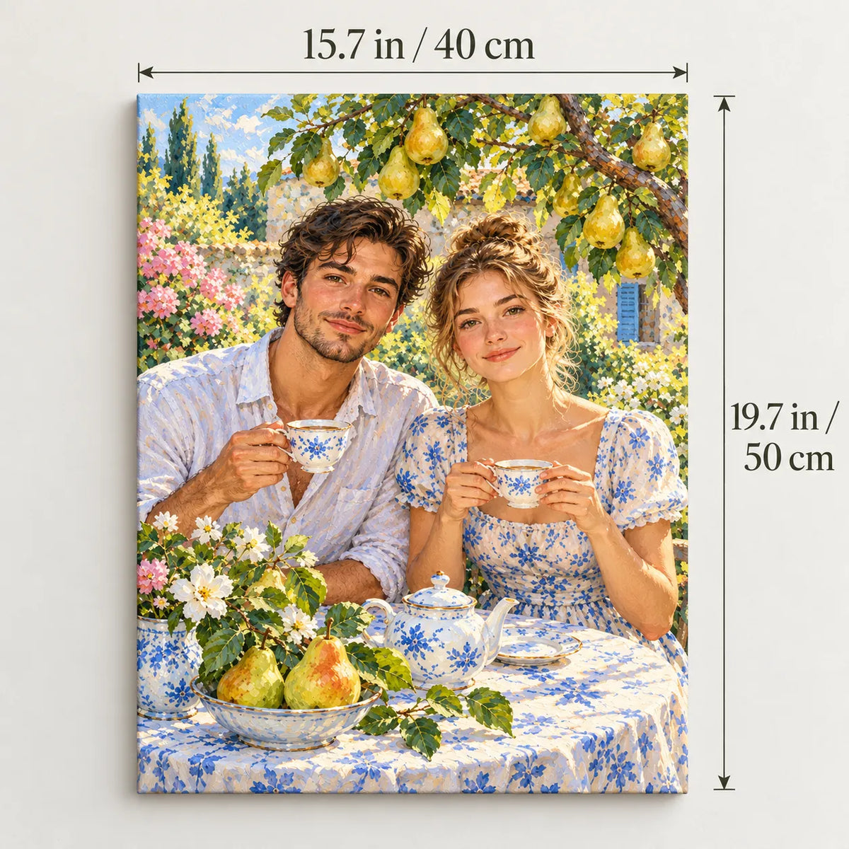 Portrait size guide for the Pear Tree Garden Tea Portrait paint by numbers kit, 15.7 × 19.7 in (40 × 50 cm).