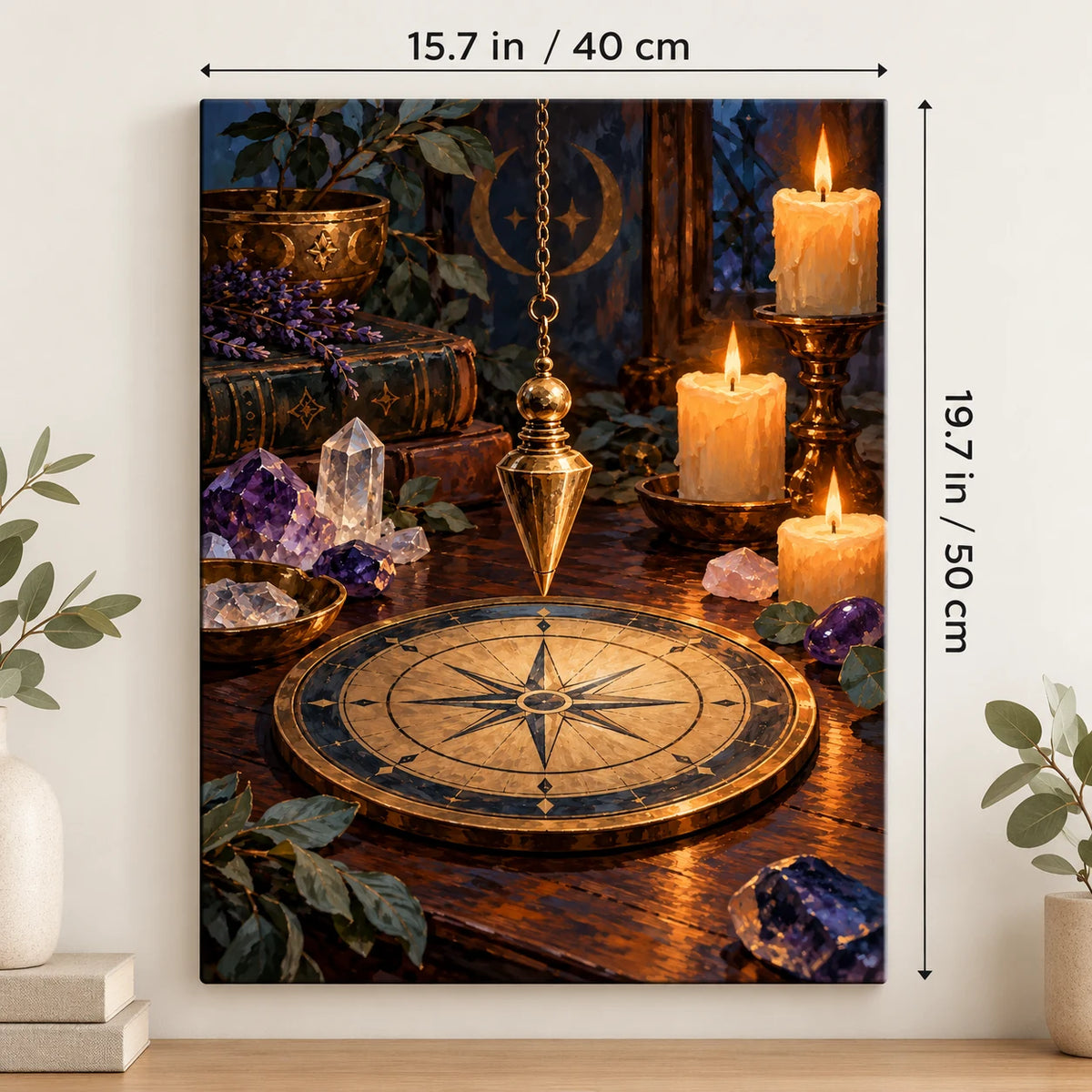 Portrait size guide for the Golden Pendulum and Compass Divination Table paint by numbers kit, 15.7 × 19.7 in (40 × 50 cm).