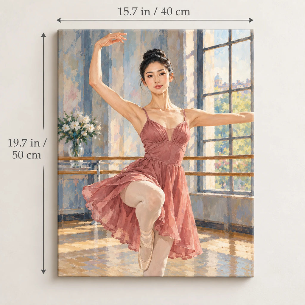 Portrait size guide for the Pink Ballerina Practicing in a Sunlit Studio paint by numbers kit, 15.7 × 19.7 in (40 × 50 cm).