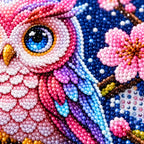 Close detail of uniform resin drills and symbols on Pink Blossom Owl