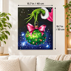 Pink Bow Christmas Ornament Character paint by numbers canvas displayed in a bright living room, 15.7 × 19.7 in / 40 × 50 cm