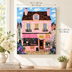 Pink European Cafe Cottage Paint by Numbers canvas in a styled room with 15.7 x 19.7 in and 40 x 50 cm dimensions