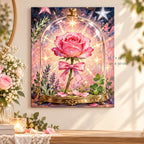 Pink Rose Under Glass Dome paint by numbers canvas in a styled room with 15.7 x 19.7 in and 40 x 50 cm dimensions