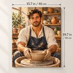 Portrait size guide for the Potter Shaping a Bowl on the Wheel paint by numbers kit, 15.7 × 19.7 in (40 × 50 cm).