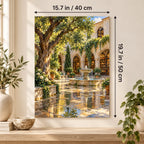 Portrait size guide for the Prague library courtyard fountain paint by numbers kit, 15.7 × 19.7 in (40 × 50 cm).