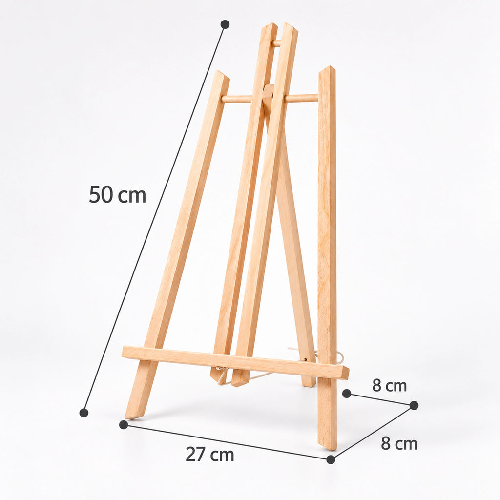 Wooden tabletop easel dimensions: 50 cm high and 27 cm wide