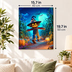 Pumpkin Glow Night paint by numbers canvas displayed in a bright living room, 15.7 × 19.7 in / 40 × 50 cm