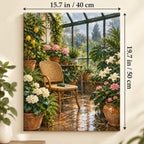 `03-rainy-greenhouse-wicker-reading-chair-size-guide.webp` — Portrait size guide for the greenhouse reading chair paint by numbers canvas, 15.7 × 19.7 in (40 × 50 cm).