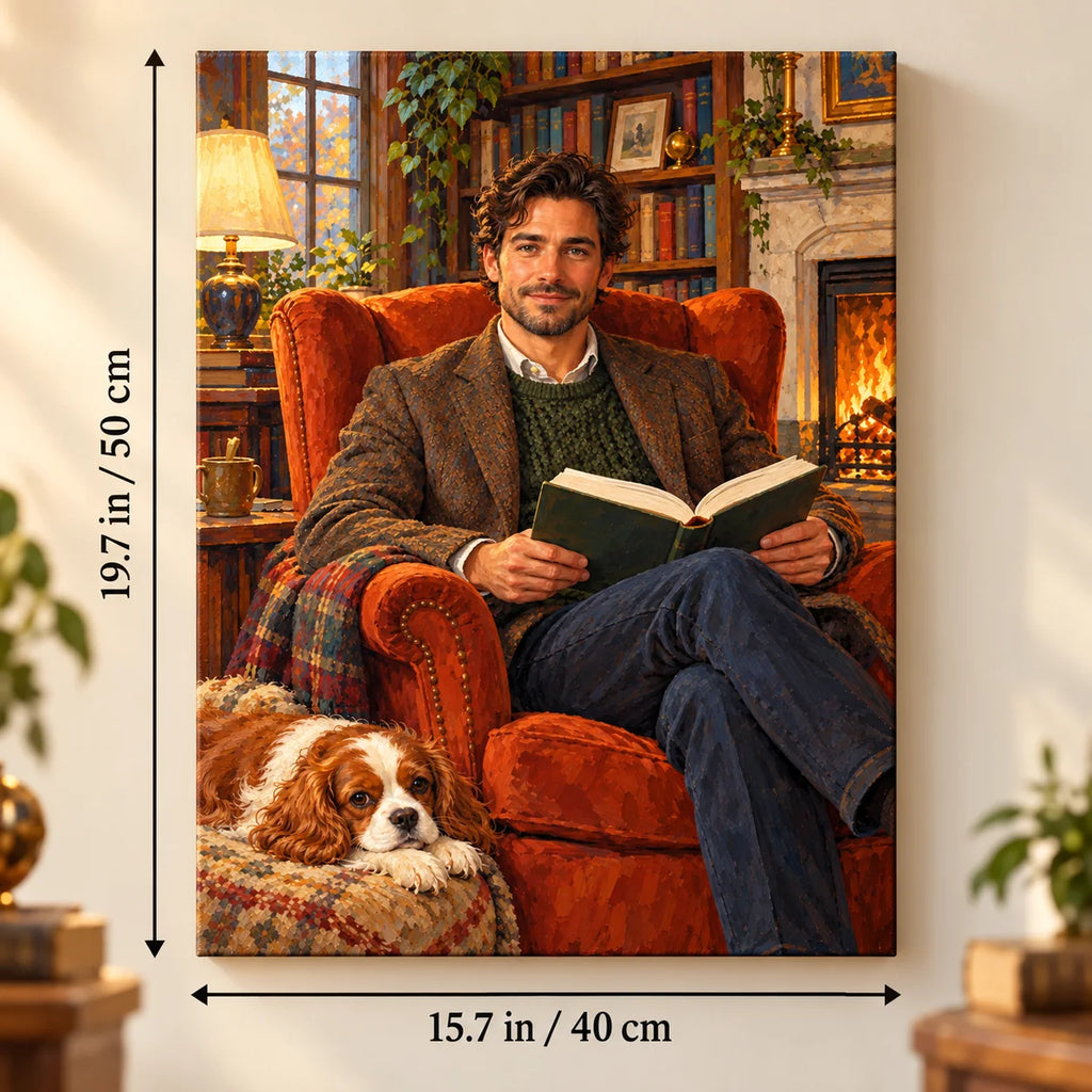 Portrait size guide for the Man Reading in an Armchair with a Spaniel paint by numbers kit, 15.7 × 19.7 in (40 × 50 cm).