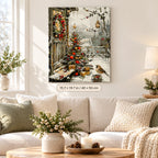 Red Ribbons in Snow paint by numbers canvas displayed in a bright living room, 15.7 × 19.7 in / 40 × 50 cm