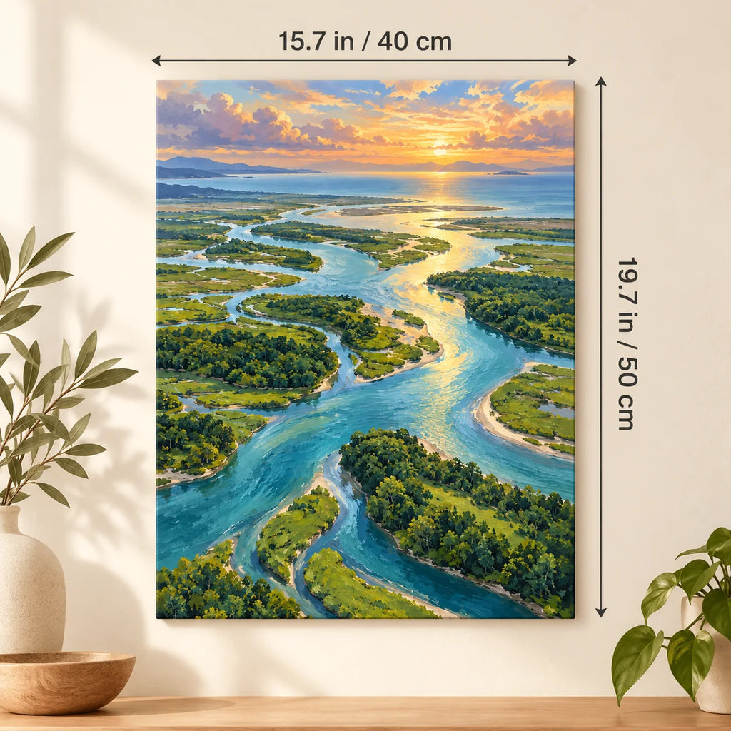 River Delta Aerial shown in a styled room with 15.7 × 19.7 in and 40 × 50 cm dimensions