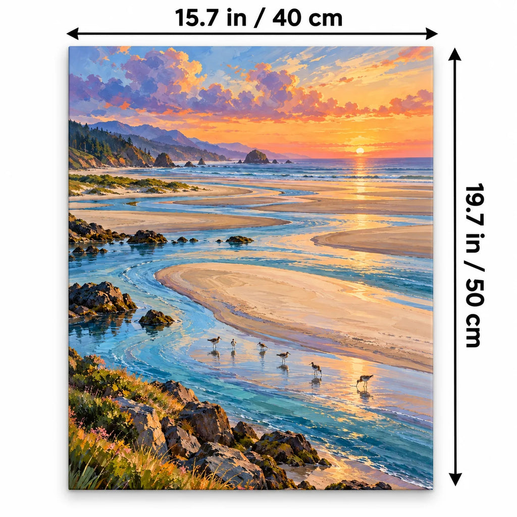 Portrait 40 × 50 cm size guide for the river mouth sandbar birds paint by numbers kit.