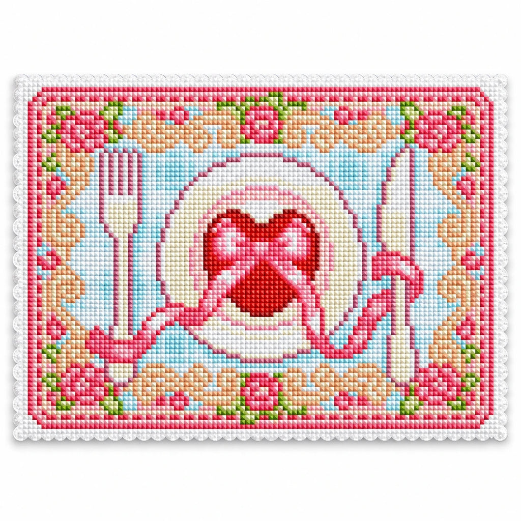 Pastel table setting diamond painting placemat in Rose Garden