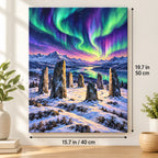 Portrait size guide for the Runestone Circle Beneath the Aurora paint by numbers kit, 15.7 × 19.7 in (40 × 50 cm).