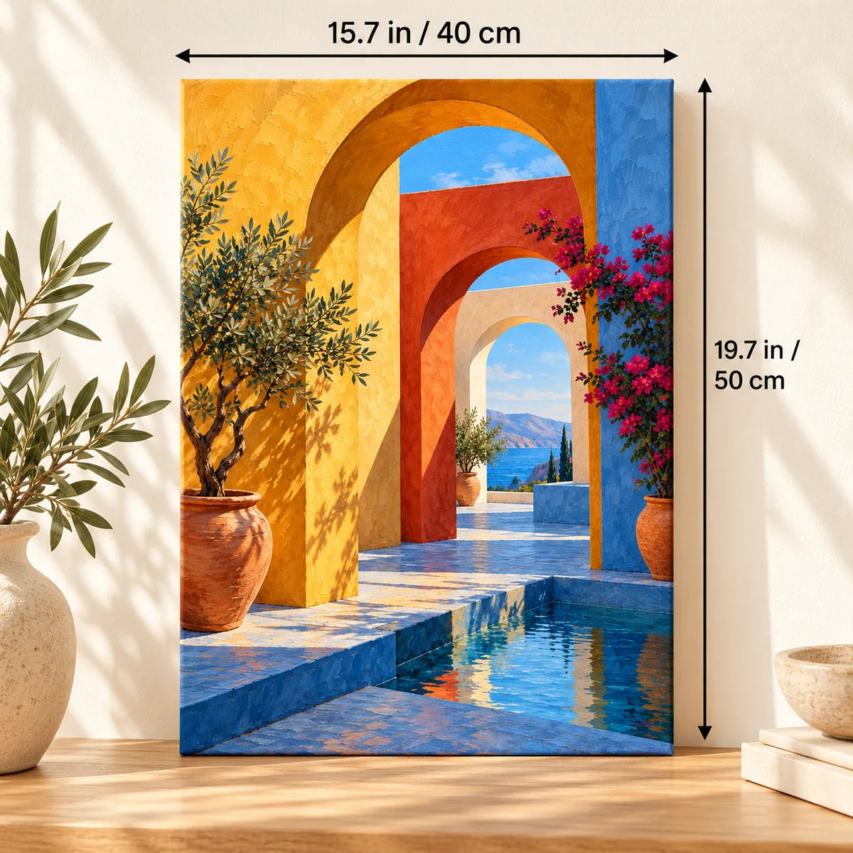 Portrait size guide for the Saffron Arches Sea View paint by numbers kit, 15.7 × 19.7 in (40 × 50 cm).