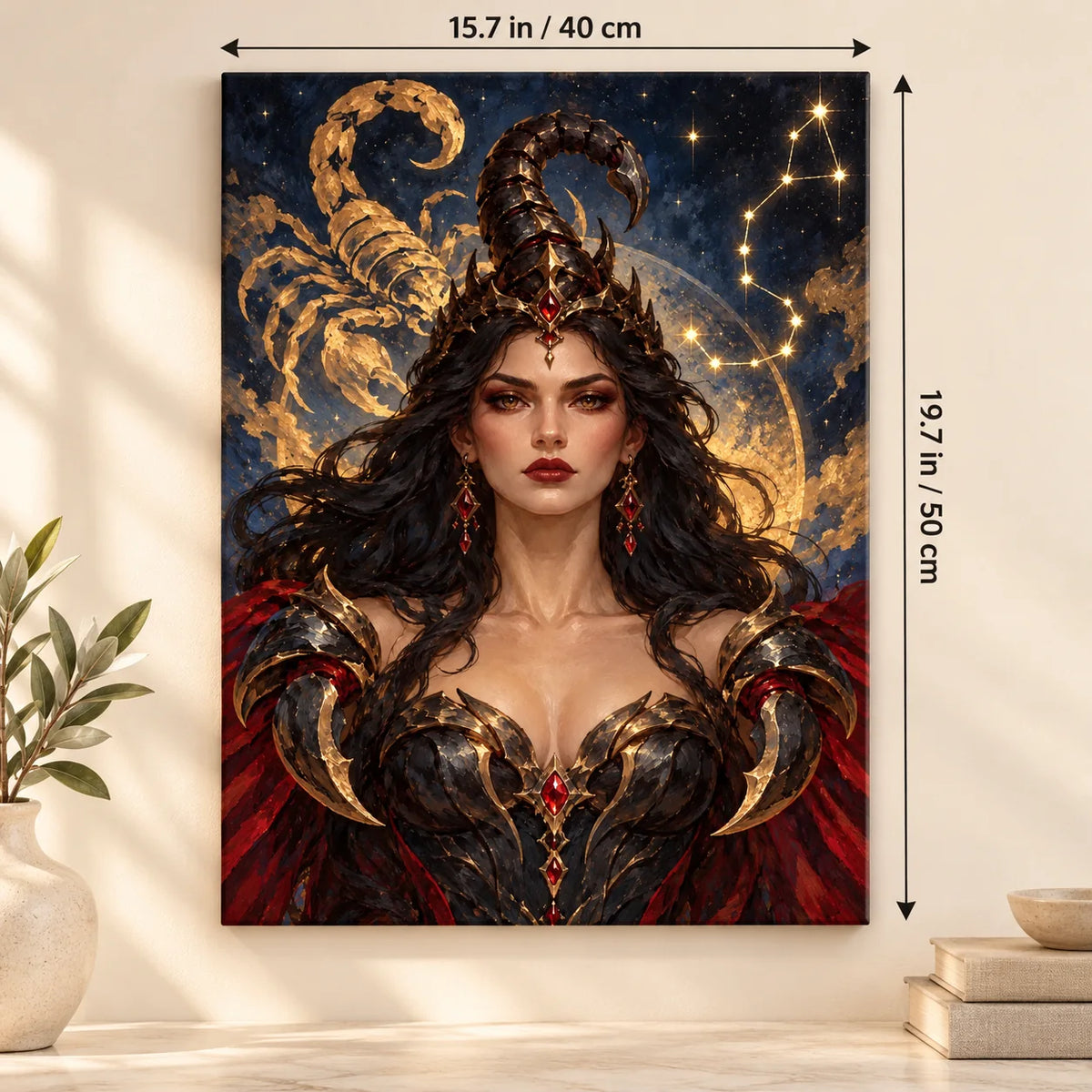 Portrait size guide for the Scorpio Scorpion Queen Constellation paint by numbers kit, 15.7 × 19.7 in (40 × 50 cm).