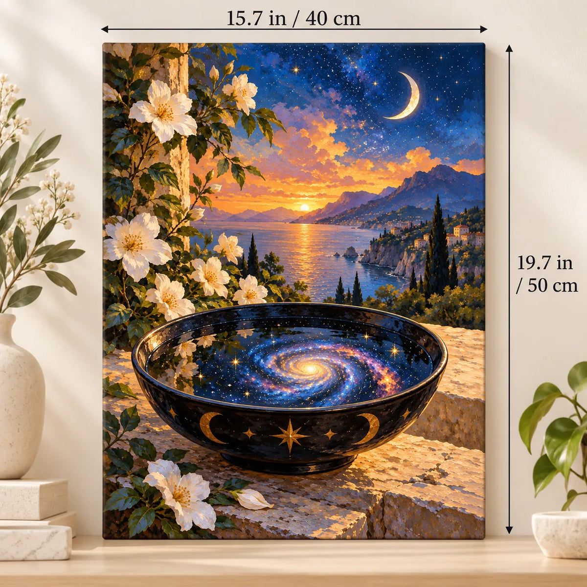Portrait size guide for the Galaxy Scrying Bowl by a Moonlit Coast paint by numbers kit, 15.7 × 19.7 in (40 × 50 cm).