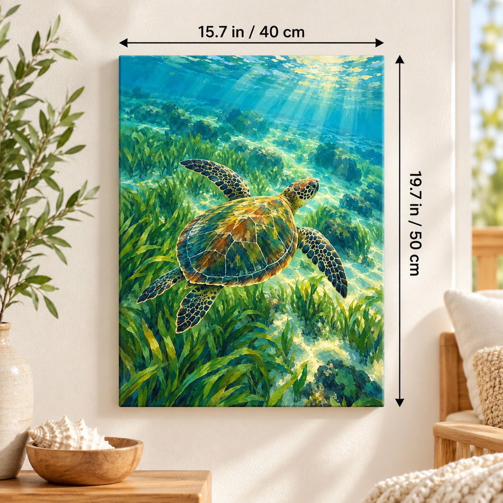 40 × 50 cm (15.7 × 19.7 in) size guide for Sea Turtle above Seagrass paint by numbers kit