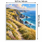 Portrait 40 × 50 cm size guide for the seaside cliff wild grass path paint by numbers kit.
