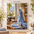 `03-sewing-room-blue-linen-size-guide.webp` — Portrait size guide for the Sewing Room Blue Linen paint by numbers kit, 15.7 × 19.7 in (40 × 50 cm).