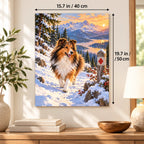 40 × 50 cm (15.7 × 19.7 in) size guide for Sheltie on a Snowshoe Walk paint by numbers kit