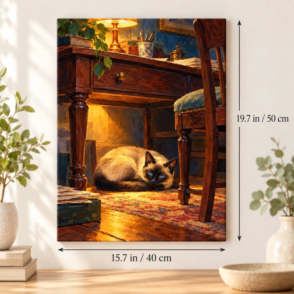 40 × 50 cm (15.7 × 19.7 in) size guide for Siamese Cat under a Desk Lamp paint by numbers kit
