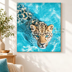 Snow Leopard in Turquoise Water paint by numbers canvas in a styled room with 15.7 x 19.7 in and 40 x 50 cm dimensions
