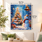 Snowfall Christmas Glow Snowman paint by numbers canvas displayed in a bright living room, 15.7 × 19.7 in / 40 × 50 cm