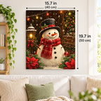 Snowfall Christmas Greeting Snowman paint by numbers canvas displayed in a bright living room, 15.7 × 19.7 in / 40 × 50 cm