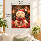 Snowfall Santa Snowman paint by numbers canvas displayed in a bright living room, 15.7 × 19.7 in / 40 × 50 cm