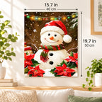 Snowman Poinsettia Celebration paint by numbers canvas displayed in a bright living room, 15.7 × 19.7 in / 40 × 50 cm