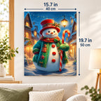 Snowman’s Lanternlit Welcome paint by numbers canvas displayed in a bright living room, 15.7 × 19.7 in / 40 × 50 cm