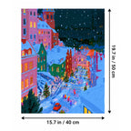 Snowy Alpine Village Christmas Street with Red Car canvas in a styled room, 15.7 × 19.7 in / 40 × 50 cm