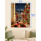Snowy Christmas Balcony with Red Bow Tree canvas in a styled room, 15.7 × 19.7 in / 40 × 50 cm
