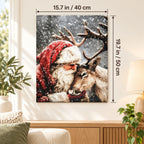 Snowy Christmas Companions Santa and Reindeer paint by numbers canvas displayed in a bright living room, 15.7 × 19.7 in / 40 × 50 cm