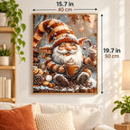 Snowy Gnome Coffee Break paint by numbers canvas displayed in a bright living room, 15.7 × 19.7 in / 40 × 50 cm
