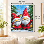 Snowy Gnome Companions paint by numbers canvas displayed in a bright living room, 15.7 × 19.7 in / 40 × 50 cm