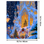 Snowy Gothic Church with Stained Glass at Christmas canvas in a styled room, 15.7 × 19.7 in / 40 × 50 cm