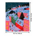 Snowy Pink Alpine Village Christmas Tree canvas in a styled room, 15.7 × 19.7 in / 40 × 50 cm