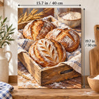 `03-sourdough-loaves-bakery-crate-size-guide.webp` — Portrait size guide for the Sourdough Loaves Bakery Crate paint by numbers kit, 15.7 × 19.7 in (40 × 50 cm).