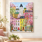 Spring Blossom European Street paint by numbers canvas in a styled room with 15.7 x 19.7 in and 40 x 50 cm dimensions